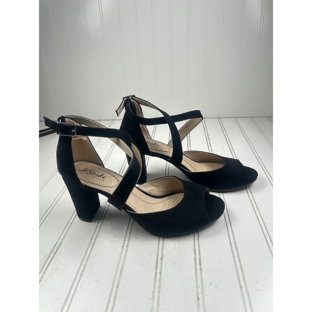 LifeStride Allison Black Fabric Strappy Comfort Sandals Heels Women's Size 10 - Picture 3 of 12